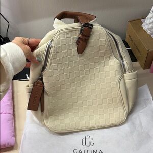Cream & Brown Textured Backpack
